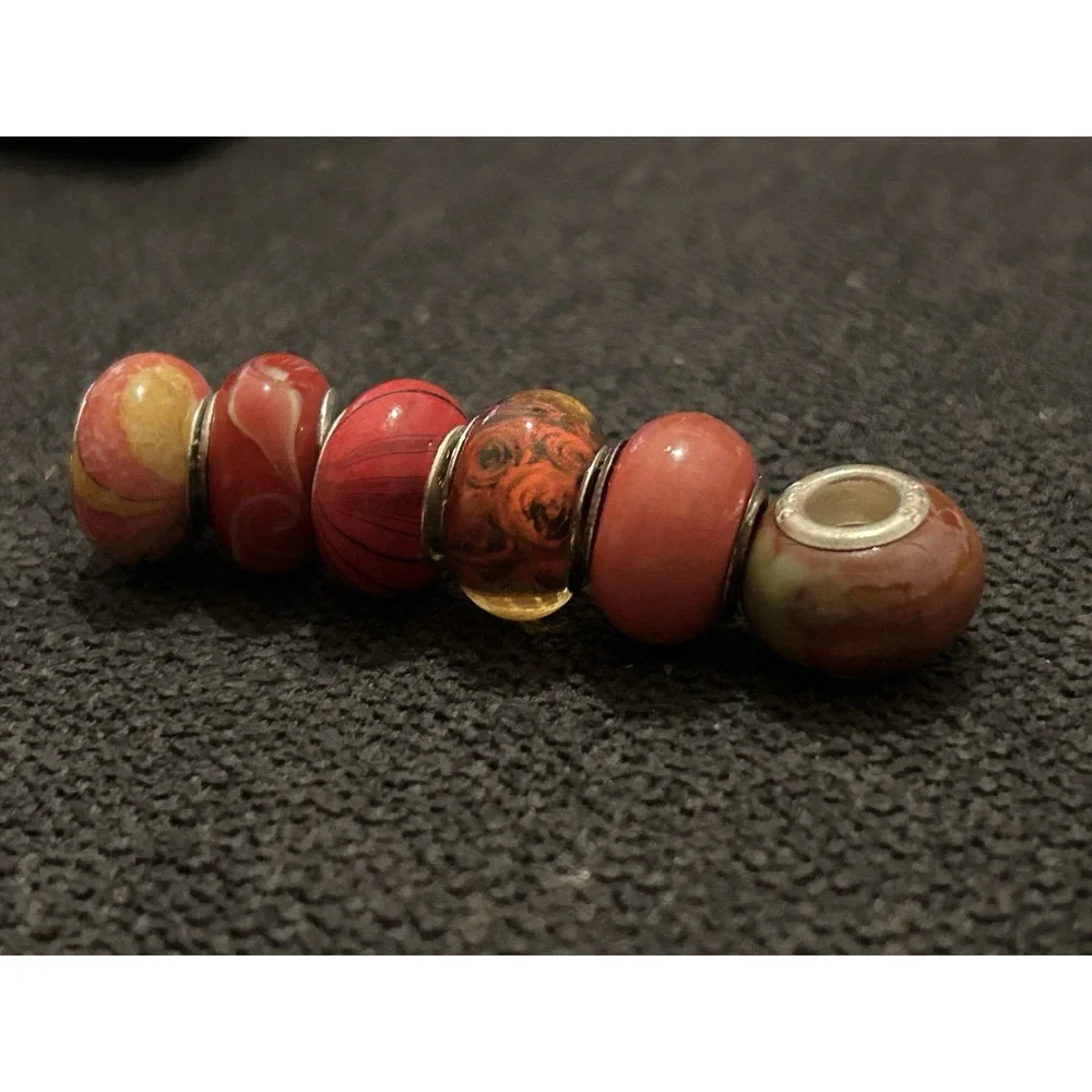 Lot of 6 Sterling Silver Core Bracelet Charm Beads Lampwork Glass Style 925 1